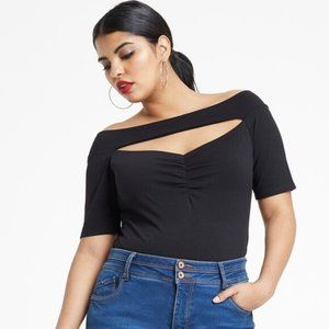 Simply Be Women's Black Bardot Cut Out Ruched Neck Top